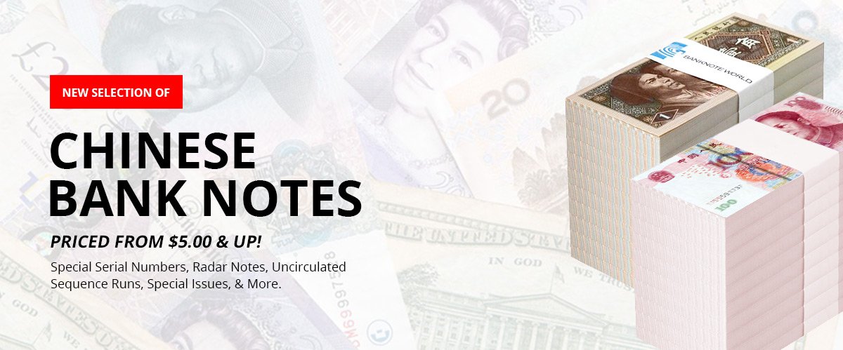 pacificoin's tweet photo. CHINESE BANK NOTES PRICE FROM $5.00 & UP! Special Serial Number, Radar Notes, Uncirculated Sequence Runs, Special Issues & More. https://t.co/CoJwqFgk8M #ChineseBanknotes #ChineseCurrency https://t.co/UrTqJAmPIj