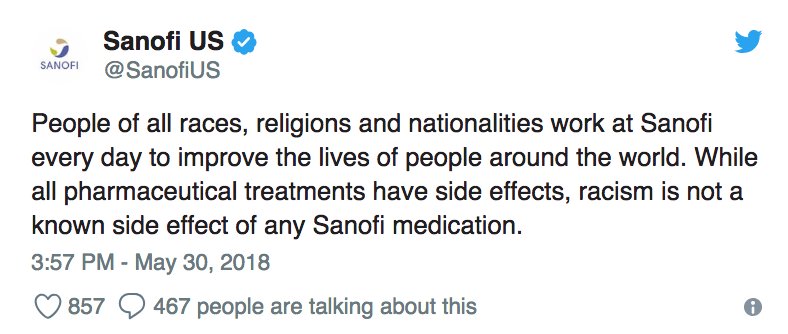 juliaoftoronto's tweet photo. Ambien-maker Sanofi to Roseanne: “racism is not a known side effect” https://t.co/YbOA1GBLX8 Beautiful. https://t.co/hP3xInXlZl