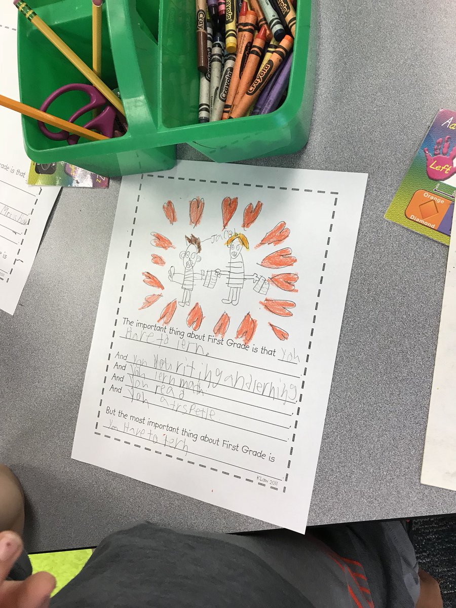 MaryAnneBShaw's tweet photo. Today we are thinking about ‘the important thing about 1st grade’. My @ScottsRidgeES friends have grown so much this year! #ReadyFor2nd https://t.co/KF80lxwoda