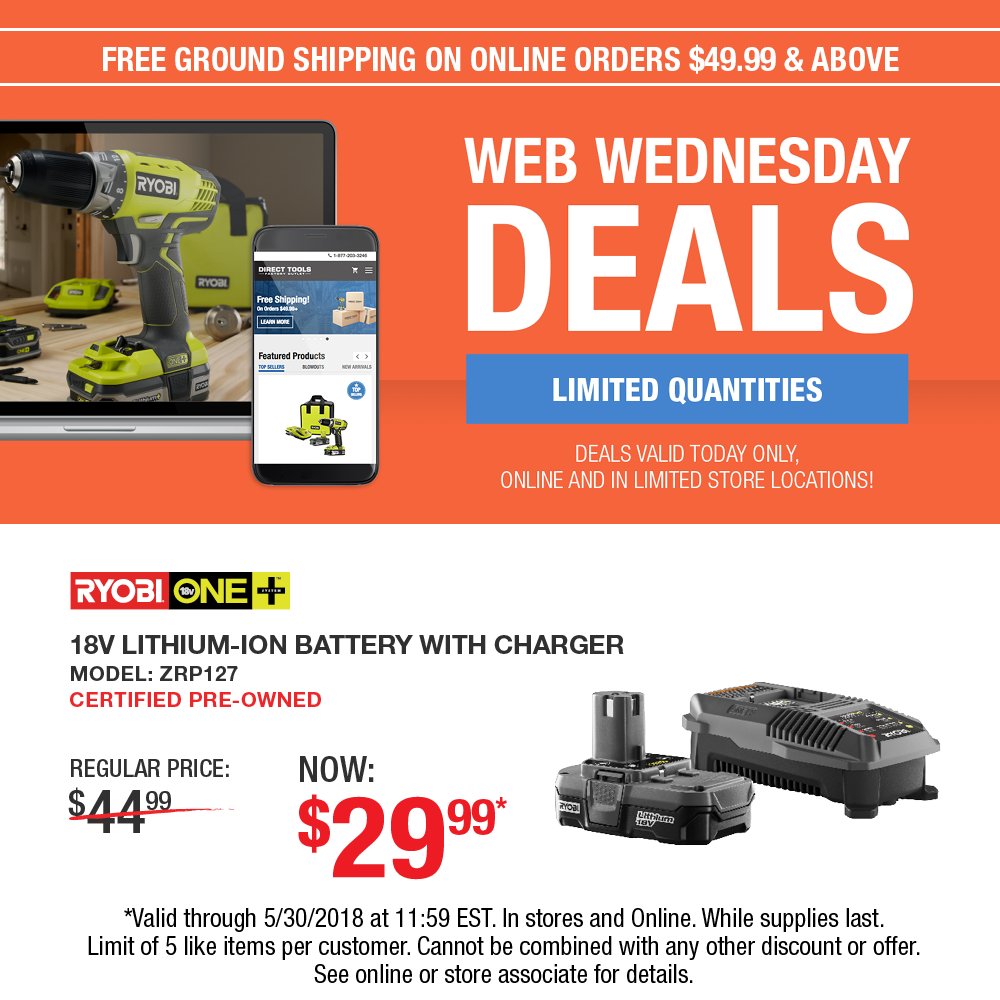 Direct_Tools's tweet photo. #WebWednesday offers are now live!  Check them out online or in limited store locations.  Shop now:  https://t.co/g8mnIwdiEs  Valid 5/30 only! https://t.co/JAt4G6QMJQ