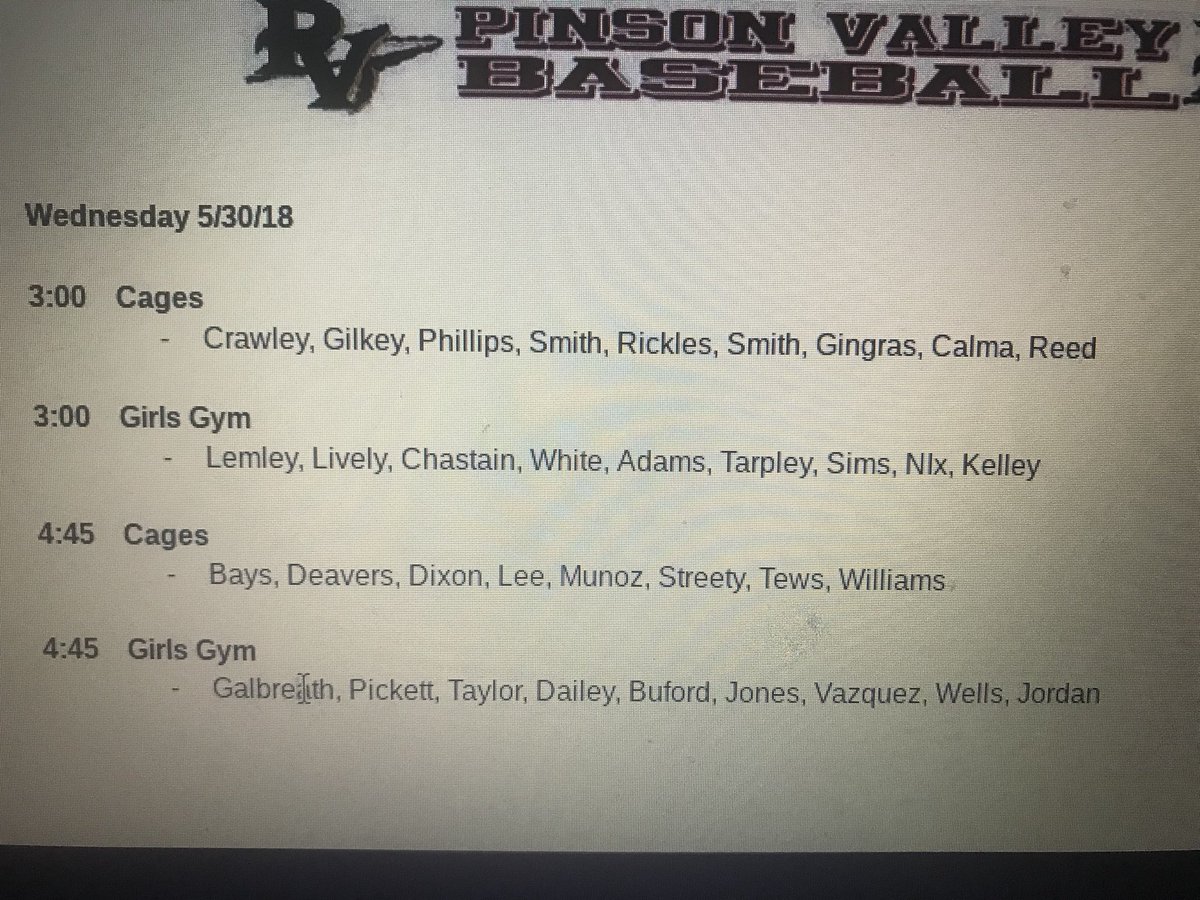 PInsonBaseball's tweet photo. Today’s Practice Schedule https://t.co/haTTCfyc0i