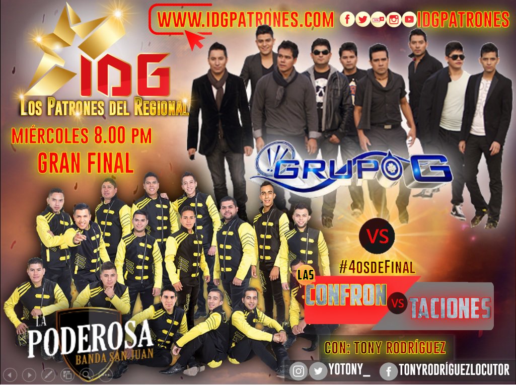 YoTony_'s tweet photo. LA GRAN FINAL de #LasConfrontacionesIDG entre @SUPERGRUPOG VS @poderosasanjuan sera este miercoles 6 de Junio a traves de https://t.co/G0RoF4veP7 @IDGPatrones a si que no falten. ¡Solo un campeon! 👌📻🎙 RT @Paquitomontoya @jesusmoralescon 😎 https://t.co/qKku8unH0c
