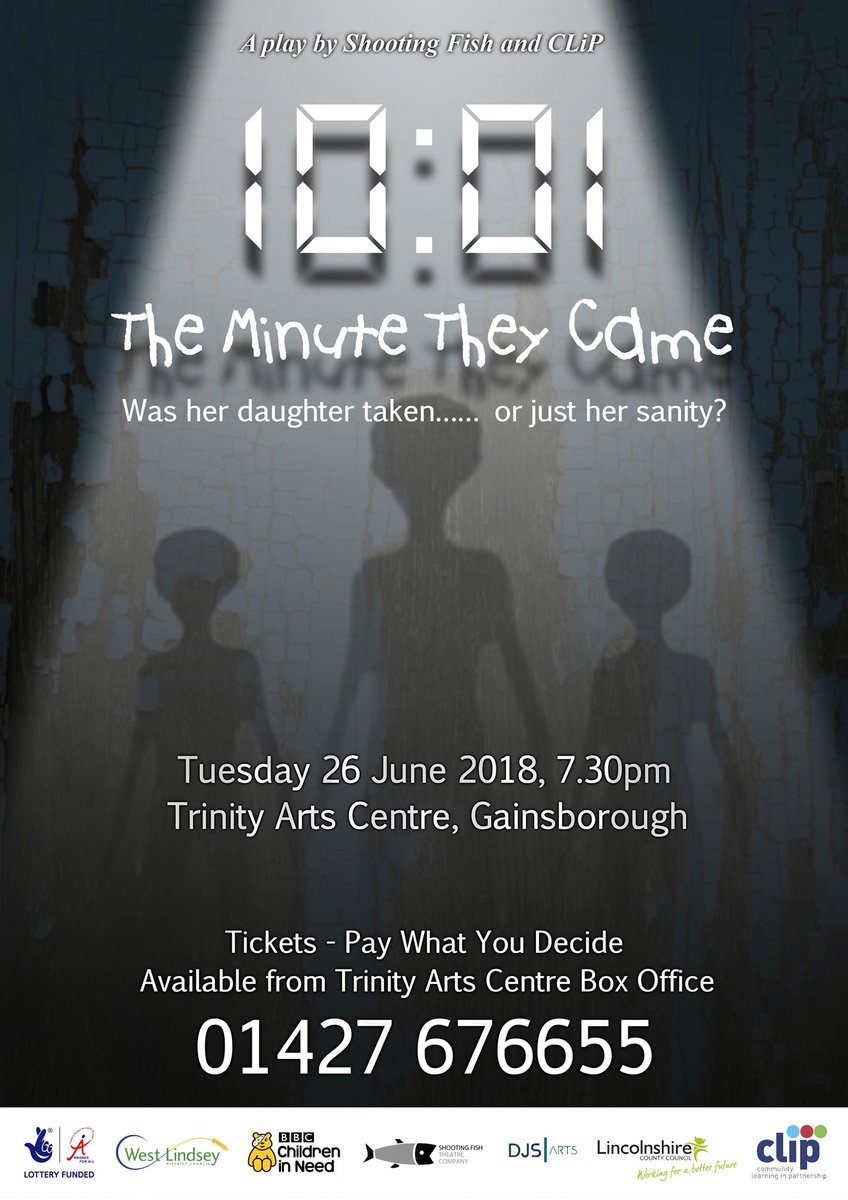 Shooting_fish's tweet photo. Here is it - big reveal of our poster for ‘10.01 The Minute They Came’ get your tickets now folks, it’s going to be fabulous! https://t.co/steAf79F4z