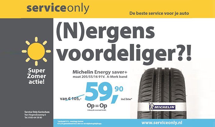 ServiceOnly's tweet image. Deze zomer profiteer je bij #ServiceOnly #Gorinchem van extra voordelige @Michelin banden. Zo heeft u al kwaliteitsbanden vanaf € 59,90,- per stuk. ☀️🌴

#Michelin #banden #zomeractie

Maak een werkplaatsafspraak: wpplanner.serviceonly.nl/?set=1&amp;amp;UI=Serv…🛠️