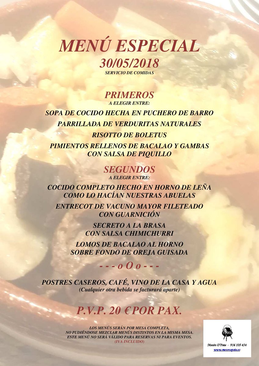meson_o's tweet photo. Buenos días desde el restaurante,O?POTE de Leganés.recordarles que todos los días asamos lechazos y cochinos y como no nuestros arroces especiales.Recodarles que este viernes nos visita PACG  humor familiar sin parar de reir,,91.610.54.54 https://t.co/MJiAHMt4r5