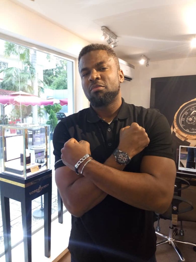 Mpraiz's tweet photo. Great outing with the brother @WTroostEkong in #Abuja for the unveil of the first #TAGHeuer boutique store in W. Africa. 
Big shout out to the @ZakaaLuxury team for the support.
#DontCrackUnderPressure
#PapiGrey
#GreyBoss https://t.co/ZEcuuNRevu