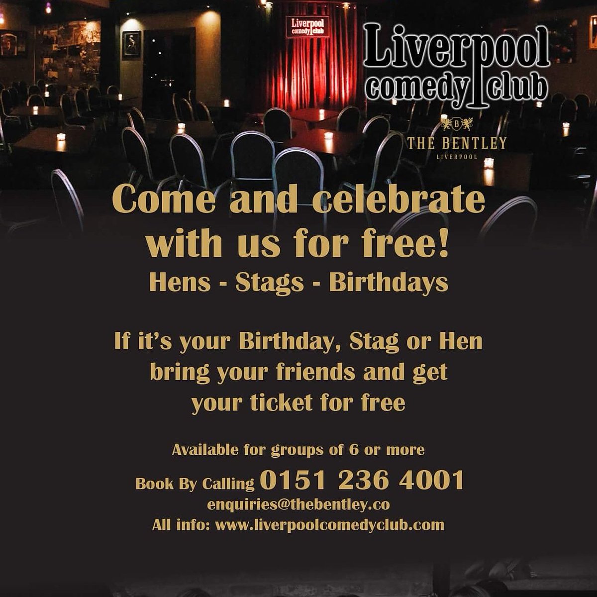 livcomedycellar's tweet photo. Birthdays - Stags - Hens Go Free
Call 0151 236 4001 
All details on our website
 https://t.co/HTwT4QR9D0 https://t.co/qIZ9qvg3W5