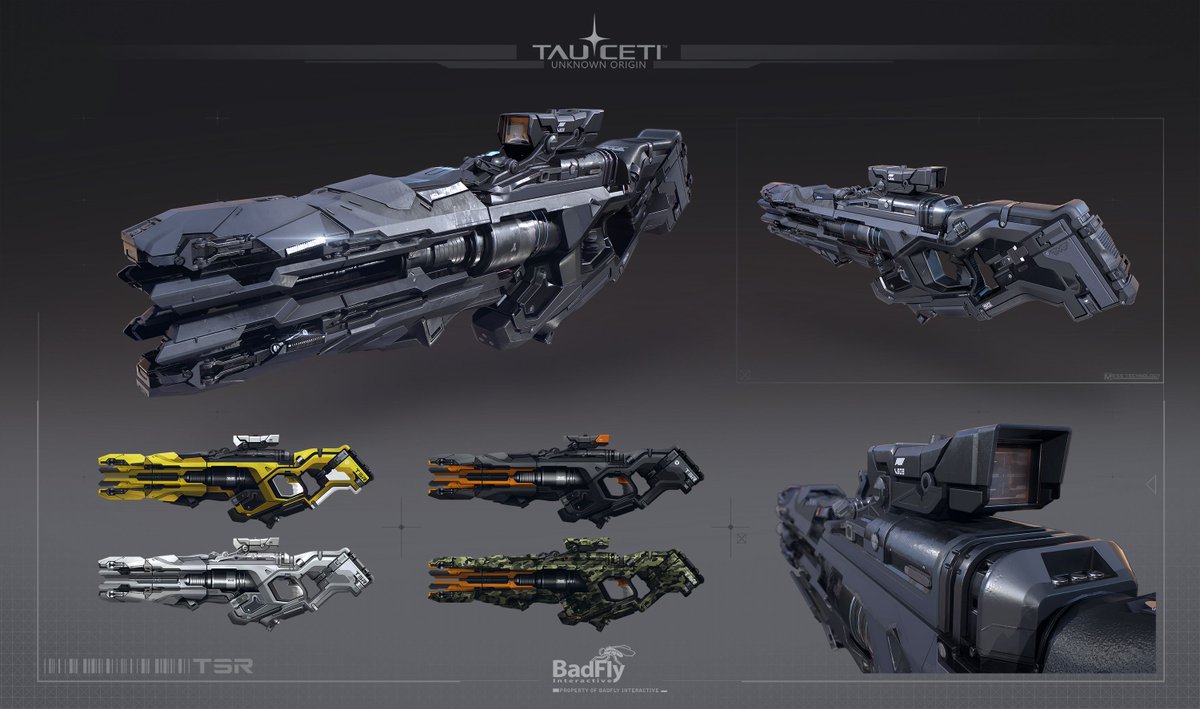 VojtechLacina's tweet photo. Some weapons I did for TauCeti: Unknown Origin for BadFlyInteractive from trailer https://t.co/yIRdwBNURy #gamedev #gameart #indiedev #scifi #ue4 #UnrealEngine #TauCeti #DeadEffect #marmosettoolbag #maya #autodesk #allegorithmic #substance #substancepainter @madewithUnreal https://t.co/YoSJgcUrFZ