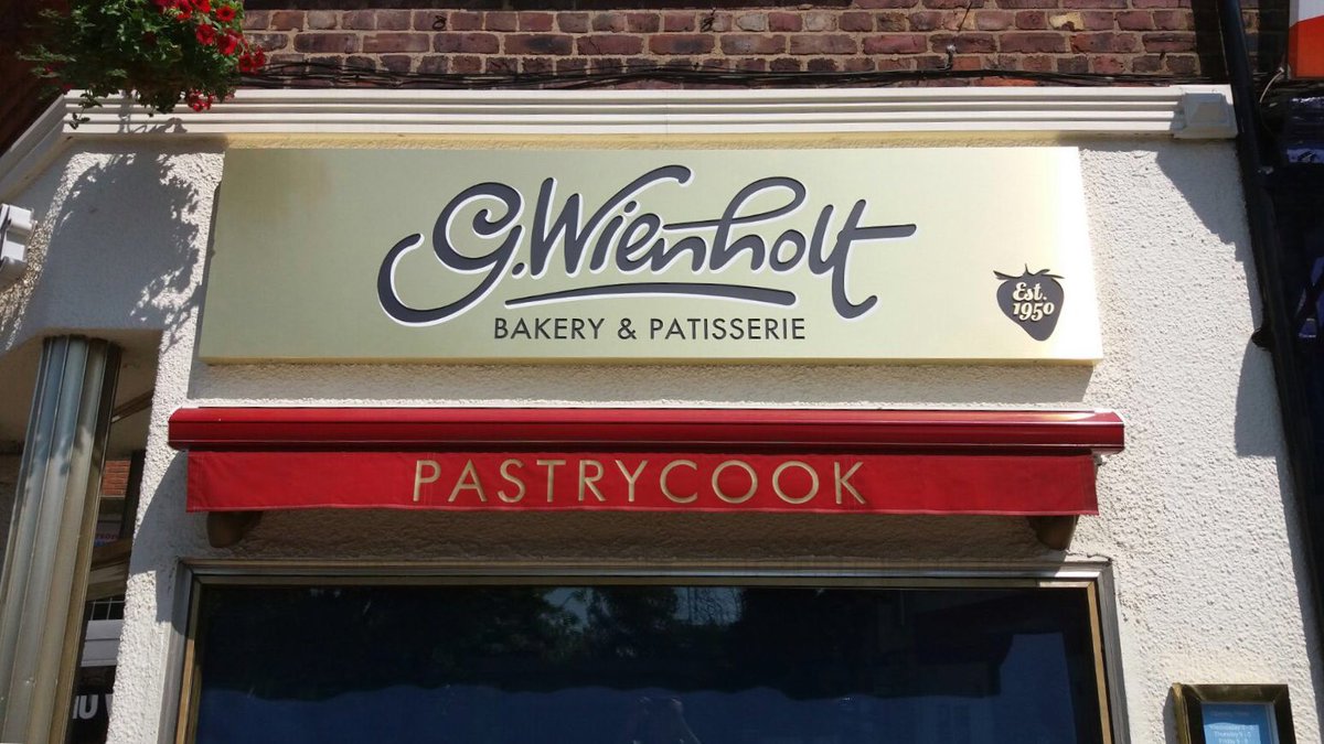 SignsManchester's tweet photo. Our latest project for @Gwienholt Bakery in Alderley Edge. Two fret cut gold composite trays backed out in DAY/NIGHT acrylic, meaning that at night the black information will all illuminate white by an internal LED light sheet. #signsnow #signscheshire #alderleyedge #gwienholt https://t.co/sB8JLW7f6c