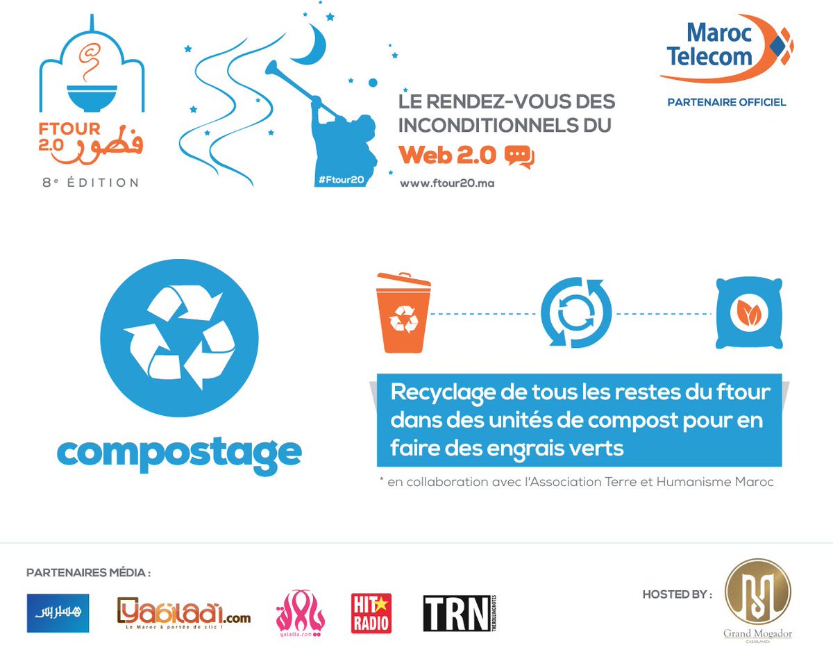 Ftour20's tweet photo. Initiative #RSE de cette année : le Ftour 2.0 recycle tous les restes et déchets organiques dans des unités de #compostage pour en faire des engrais écologiques en collaboration avec l'association "Terre et Humanisme Maroc" #Ftour20 https://t.co/hboP0LqXmh
