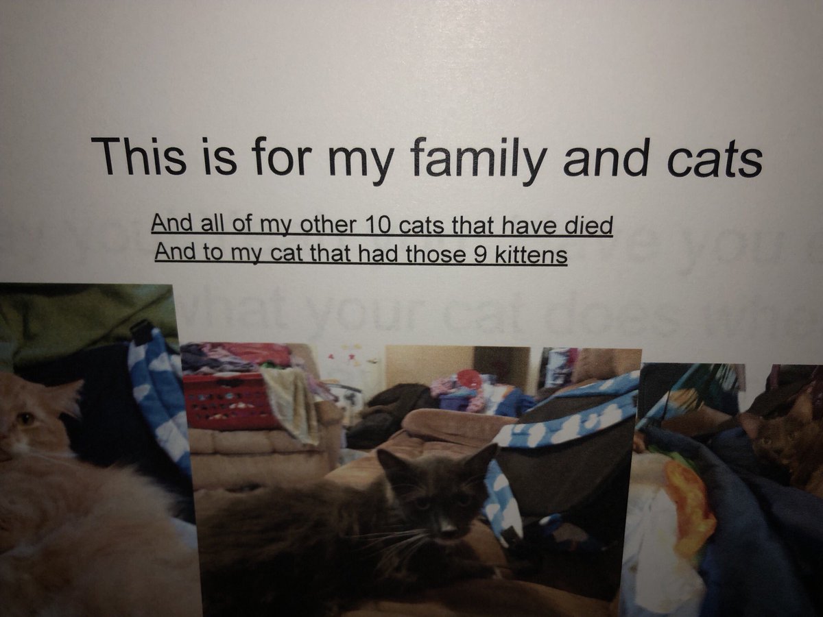 AnneDeCocq's tweet photo. Now here’s a dedication page for you! I love this S’s devotion to her cats! AND her report was amazing! #hawktalkhd #MillerStrong https://t.co/cbheAcK2RB