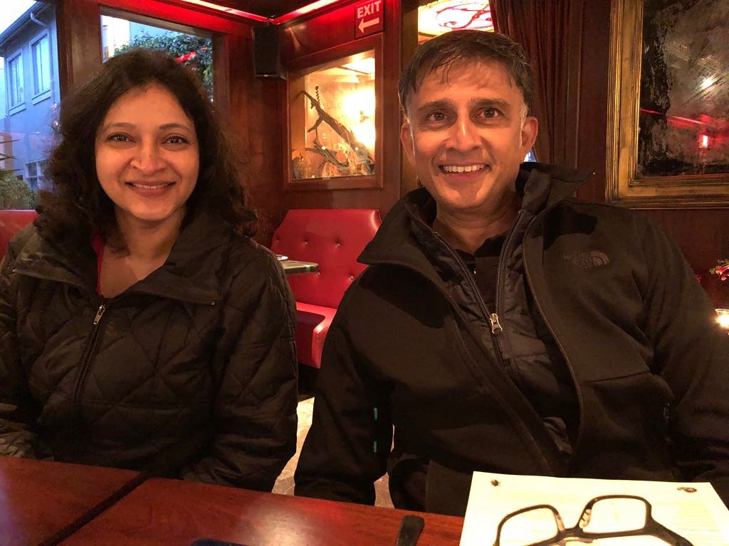 Enjoying a quiet evening with my husband.