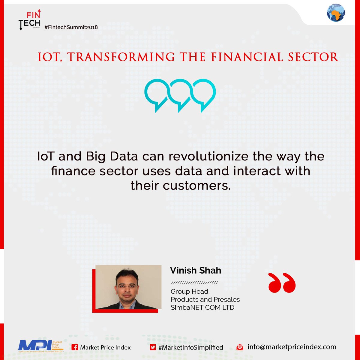 Vikmedia_'s tweet photo. IoT and Big Data can revolutionize the way the finance sector uses data and interact with their customers. @SimbanetCOM @CIOEastAfrica cc @laurachite @karanja_andrew @chezkui #FintechSummit2018 #SimbaNetAtFintech2018 https://t.co/vk0L0Bn9Q4