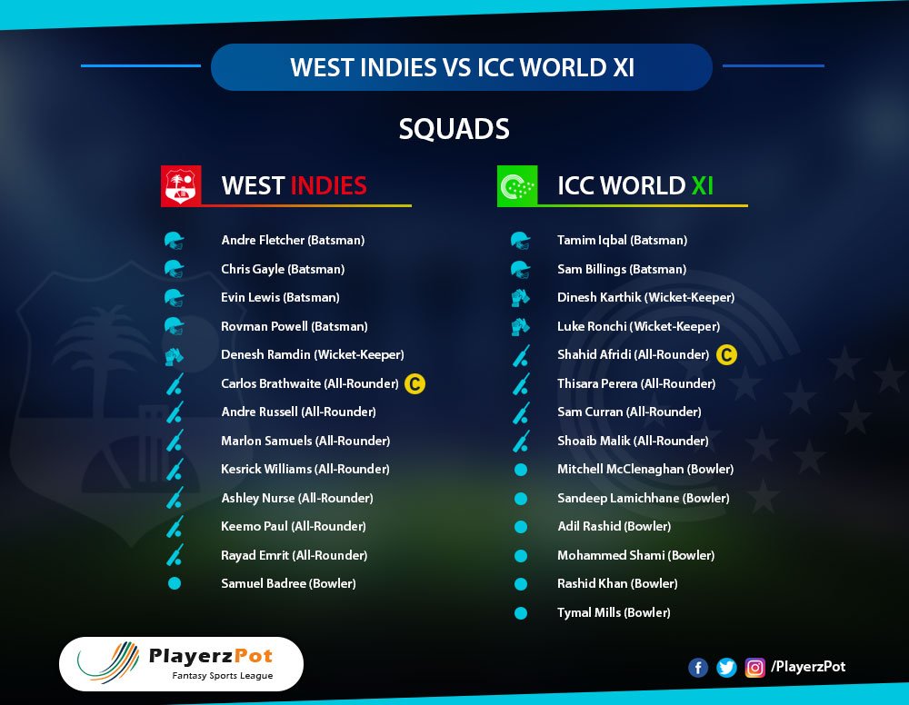 PlayerzPot's tweet photo. Squad of WorldXl vs West Indies #PLayerzPot #squad #WorldXIvWI #world11 #westindies #iccworldxi #ICC https://t.co/4Yn2UCCXff