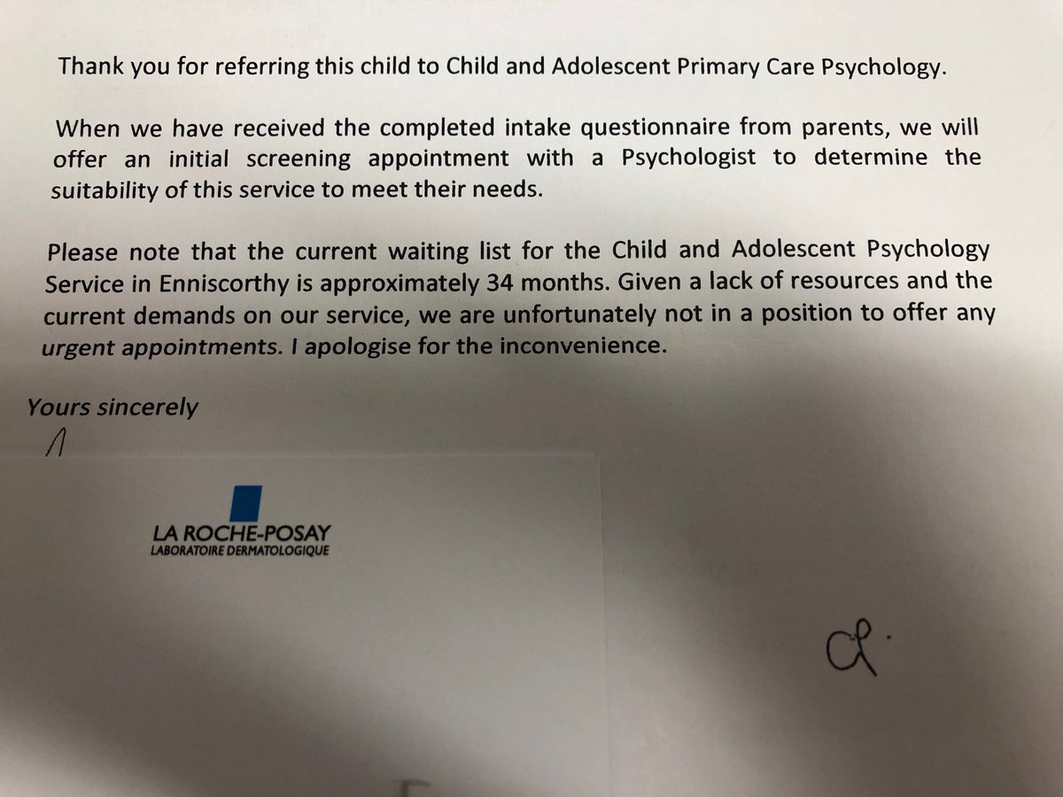 34 months wait for 12 year old needing psychological support! Not good enough <a href="/SimonHarrisTD/">Simon Harris TD</a> @campaignforleo . What do suggest I do? Not good enough, system failure widespread