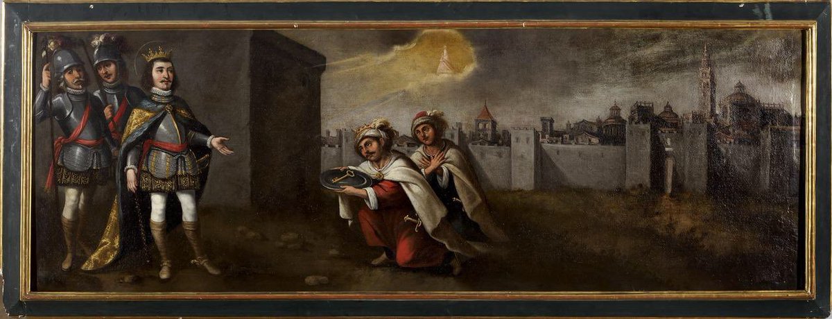 IsbilyaSubastas's tweet photo. 😇 Hoy celebramos el Día de San Fernando, Patrón de Sevilla, recordando esta magnífica pintura de San Fernando recibiendo las llaves de Sevilla, de la Escuela Sevillana del Siglo XVII.

Les recordamos que mañana jueves 31, es fiesta local en Sevilla y permaneceremos cerrados. https://t.co/z7uCacWq8X