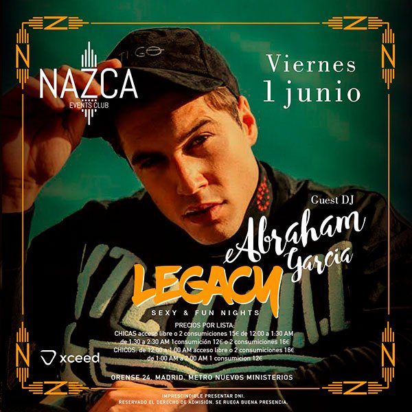 SalaNazca's tweet photo. @SalaNazca #legacy #viernes 1 #Junio lista o tu entrada https://t.co/9tjpbqZNhn lo mejor de los hits del momento #NAZCACLUB #nazcaeventsclub #madrid #discoteca #casalocamadrid @crewmusicmd #nazcamadrid #party #night #Musica #salanazca #flyerSala https://t.co/WrGzOowUEN