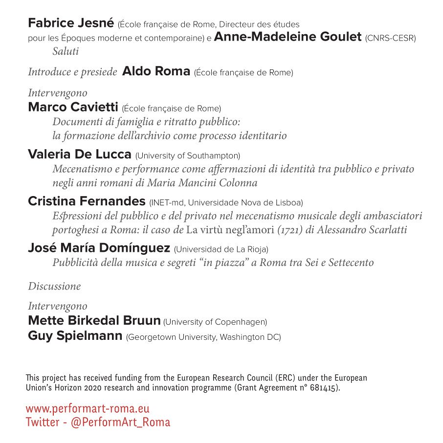 Join us next Thursday, 7 June, in #Rome for a one-day seminar on #publicity and #privacy in #baroque Rome, organised by <a href="/aldoroma87/">Aldo Roma</a>, w/ Mette Birkedal Bruun <a href="/uni_copenhagen/">University of Copenhagen</a> + Guy Spielmann <a href="/Georgetown/">Georgetown University</a>. See efrome.it/la-recherche/a… #earlymodern #twitterstorians #earlymusic #theater