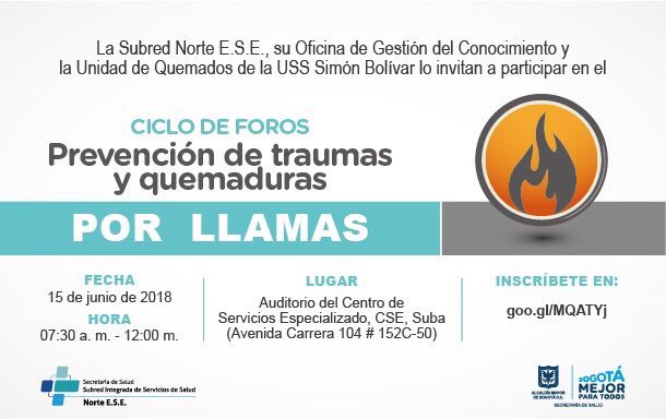 USSSuba's tweet image. 📢#Atención | #MiSubRedNorte y su Oficina del Conocimiento y la Unidad de Quemados de la @USSimonBolivar te invitan a participar del:

✅Ciclo de Foros: Prevención de traumas y quemaduras por llamas🔥

📆15 de junio de 2018
⏰7:30 a.m. a 12 m.