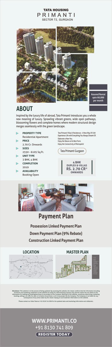tataprojects's tweet photo. Tata Housing has designed the housing #TataPrimanti offering 3 &amp; 4 BHK Apartments in high-rise towers, Executive Apartments (1 Apartment to a floor), Executive Floors &amp; Villas. Read more https://t.co/DrtNqlogSP https://t.co/qq4AcYKgso