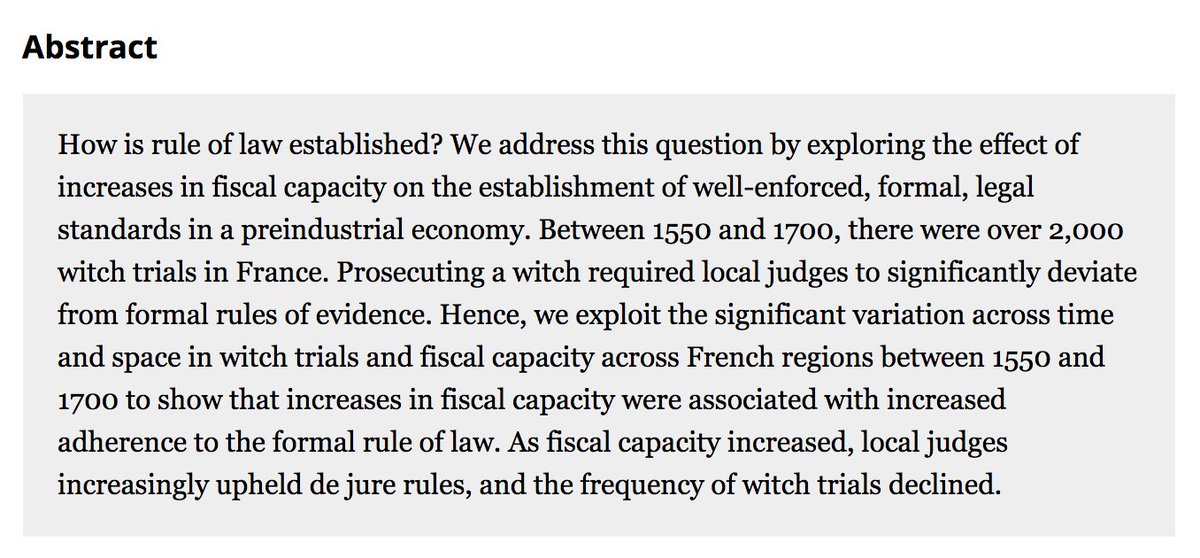 Johnson & Koyama (2014) "Taxes, Lawyers, and the Decline of Witch Trials in France” https://doi.org/10.1086/674900&nbsp;