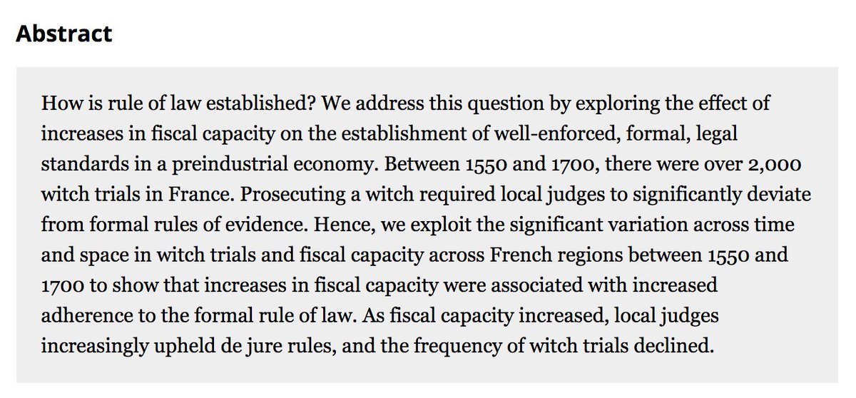 Johnson & Koyama (2014) "Taxes, Lawyers, and the Decline of Witch Trials in France” https://doi.org/10.1086/674900 