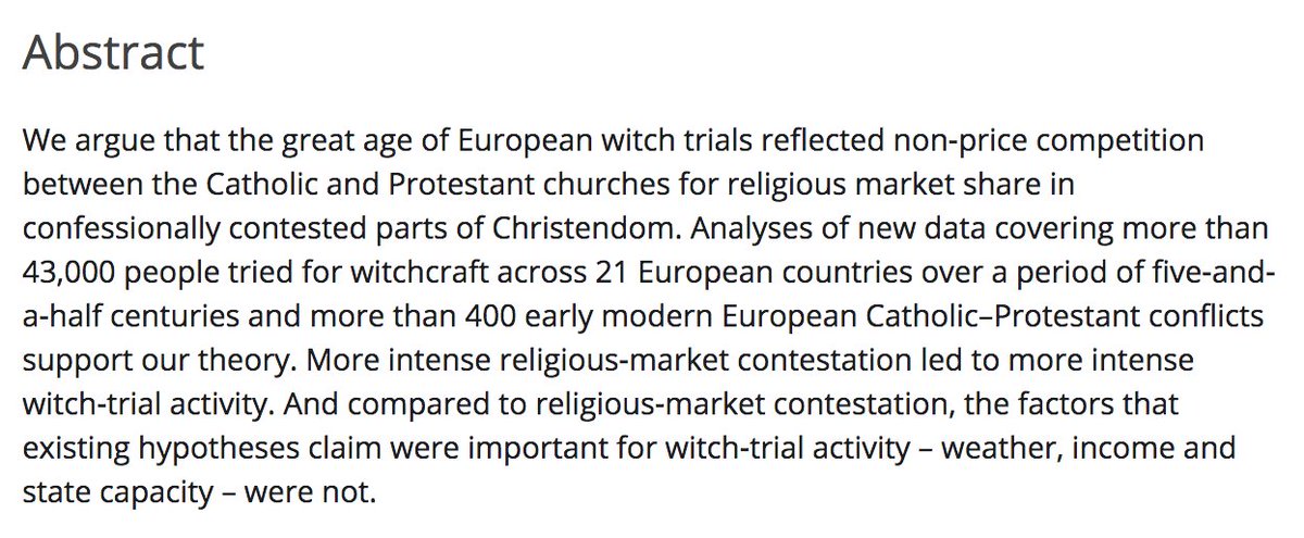 Leeson & Russ (forthcoming) "Witch Trials” https://doi.org/10.1111/ecoj.12498