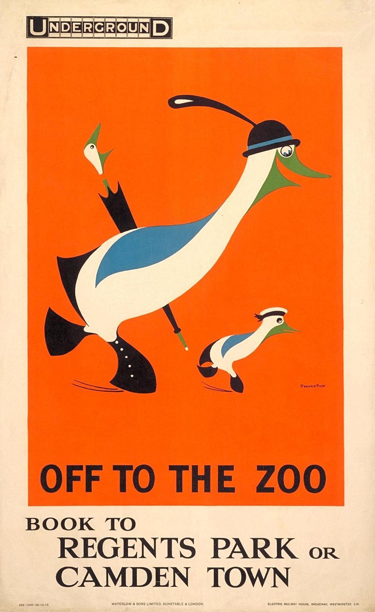 TfL's tweet photo. This 1913 poster for @zsllondonzoo is absolutely ‘quacking’! Nowadays, there’s no need to book your train to Regents Park and Camden Town to get to the zoo this half term - just turn up &amp; pay as you go with Oyster or contactless! #tflposters #offpeakLondon https://t.co/gvBkrqBmJ4 https://t.co/U5AZwH6mwP