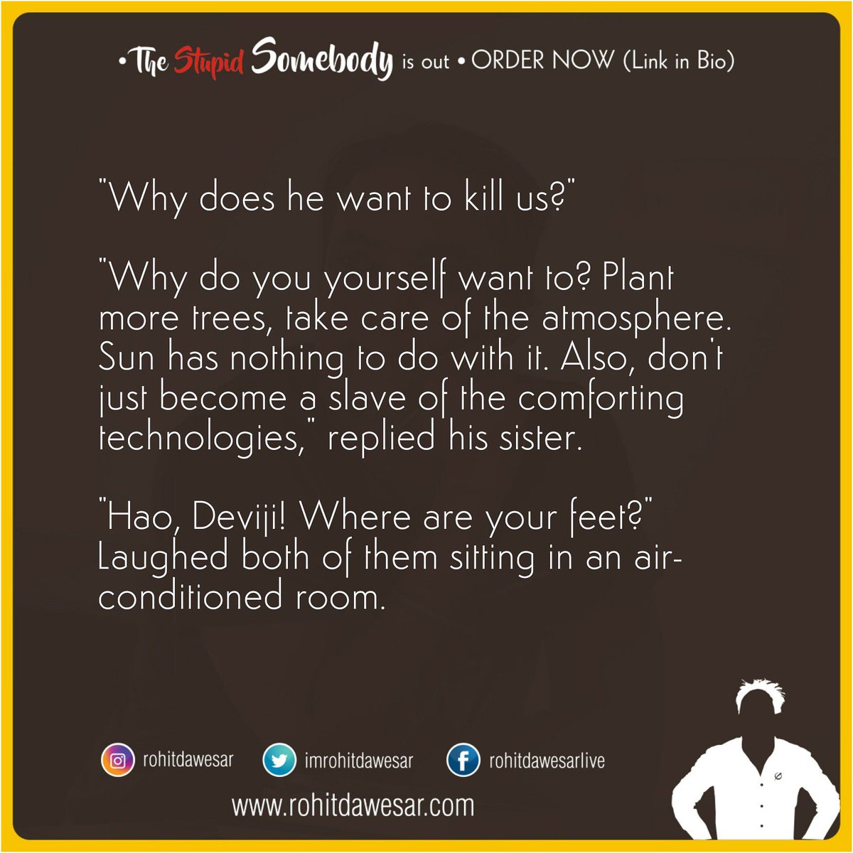 'Why?'
New NanoTale 😊

Watch for NanoTales every Wednesday and Sunday. ❤️
.
#Sun #Summers #Heat #Technology #AddictiveTechnology 
#NanoTale #ShortStories
#TheStupidSomebody #TSS
#NanoTalesByRohit #BestSeller #Bestsellers #BestsellingAuthor #BestSelling #Novel #BestsellerNovel