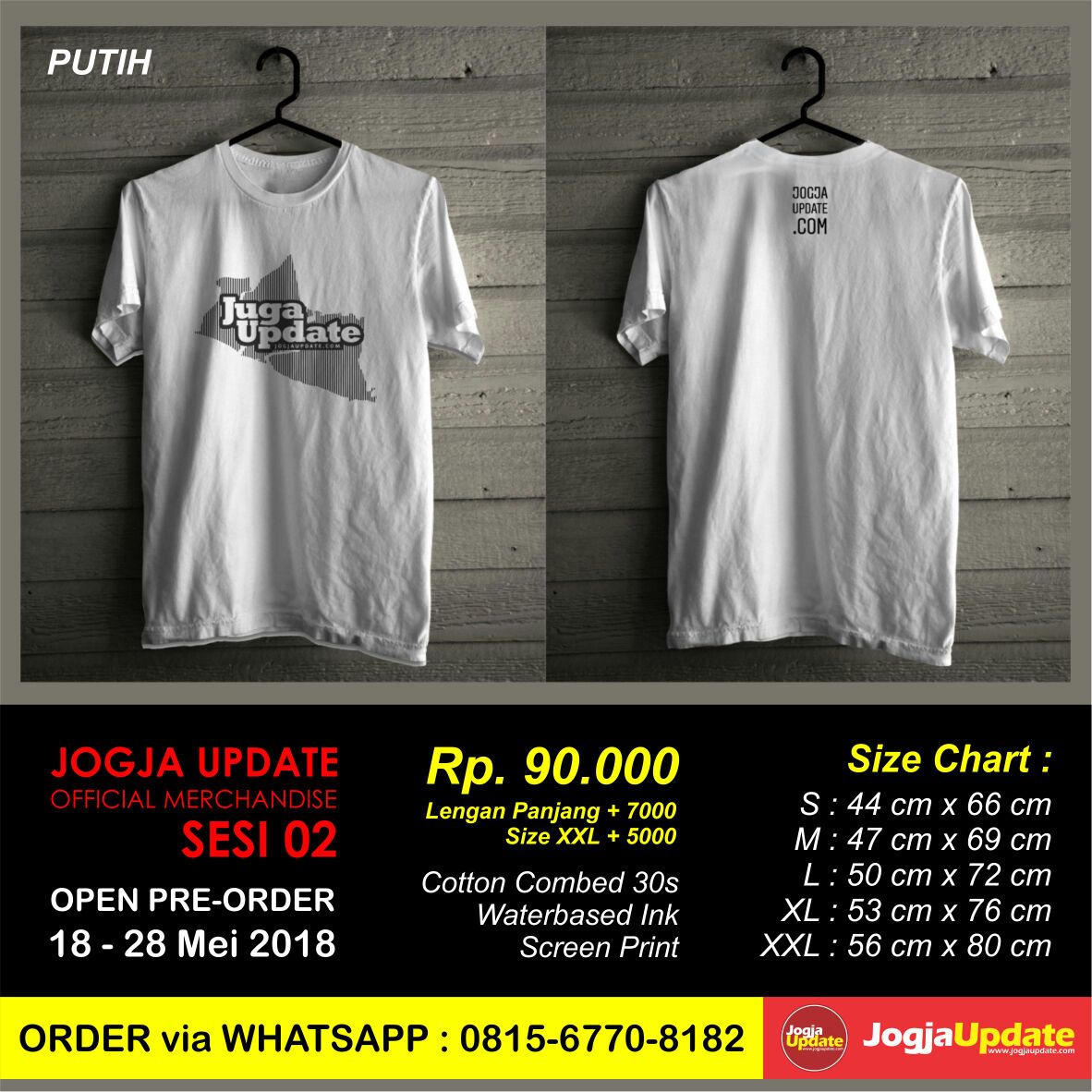 JogjaUpdate's tweet photo. dimaksimalkan sampai 3 Juni 2018.
Pre Order T-Shirt #JugaUpdate by @jogjaupdate | IDR 90K | WA +62 815-6770-8182 https://t.co/PhStcNk1ko
