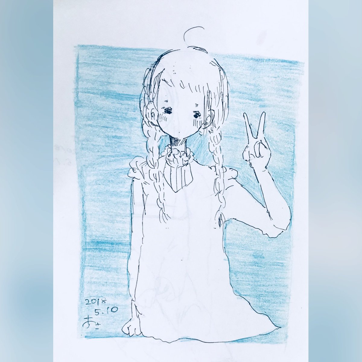 阪本朝 No Twitter 女の子が好きです Illust Illustration イラスト 絵描きさんと繋がりたい 絵 Girl Bule 女の子 Pen 色鉛筆 ペン画 Girls アナログ アナログイラスト