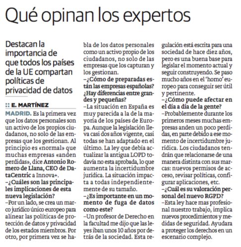 IntelAccumin's tweet photo. Nuestro CEO opina hoy sobre #GDPR en @innova_mas para todos los diarios de @Vocento https://t.co/okT5W82aX7
