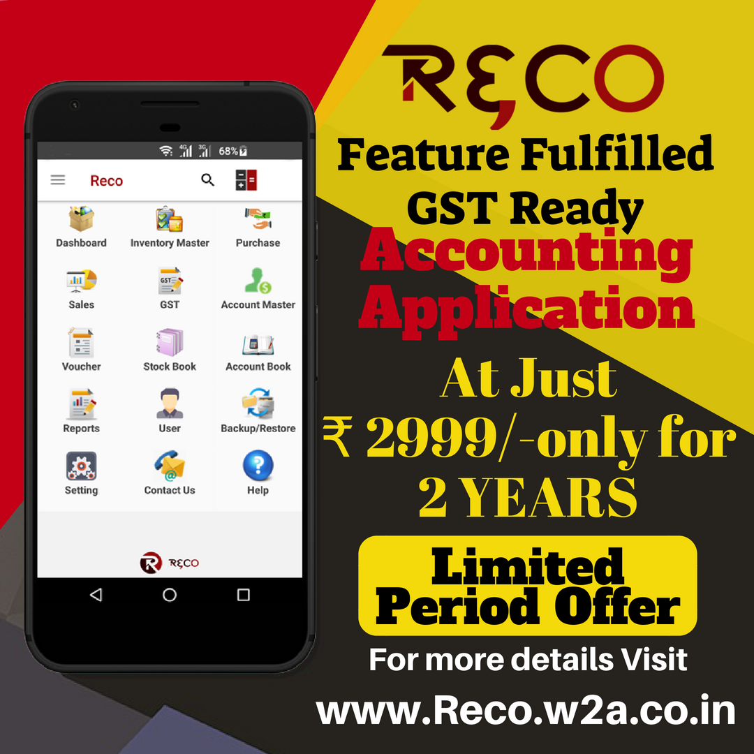 Reco4accounting's tweet photo. The easiest #GST ready #AccountingApplication at never heard before price.
*Inaugural Offer: INR 1498/- (effective yearly cost)
Buy your copy today https://t.co/LVwlenRspB
#Finance #FinanceManagement #GST #AccountingSoftware #GSTFiling #Bookkeeping #RECO #Accounting #Invoicing https://t.co/FO0etajqgo
