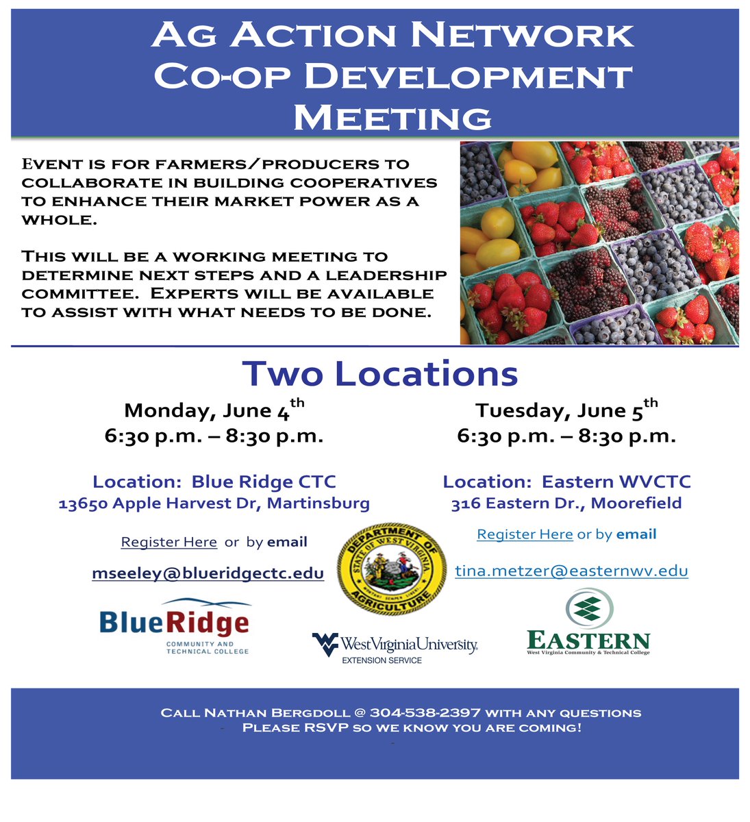 WVAgTech's tweet image. Interested in Co-op Development?  Join us for two discussions @ two locations!  @EasternWVedu @BlueRidgeCTC Partners working together for #AG #WV @WVDeptofAg @WVUExtension #StrongerTogether