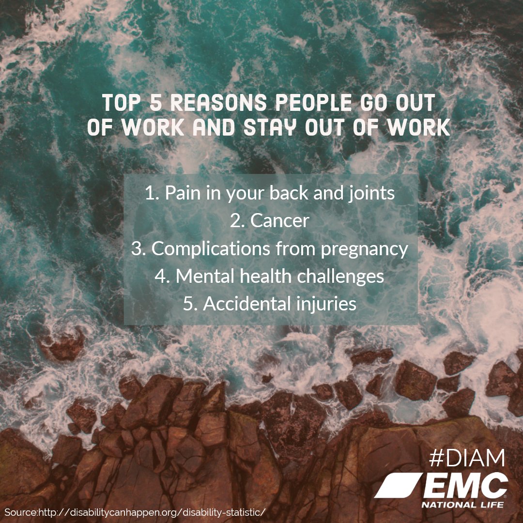 EMCNationalLife's tweet photo. Do you know the top 5 reasons people go out of work and stay out of work? They may surprise you. #DIAM #DIAM18 https://t.co/vCUz5jh7FI