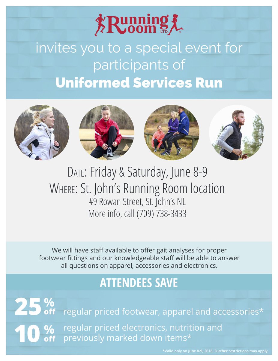 SusanFlanagan48's tweet photo. #usr2018 participants save big at the Running Room. Save 25% off regular-priced footwear, apparel and accessories #ANE #NLAARoad #TPHPSeries https://t.co/x3aiVdSVuQ