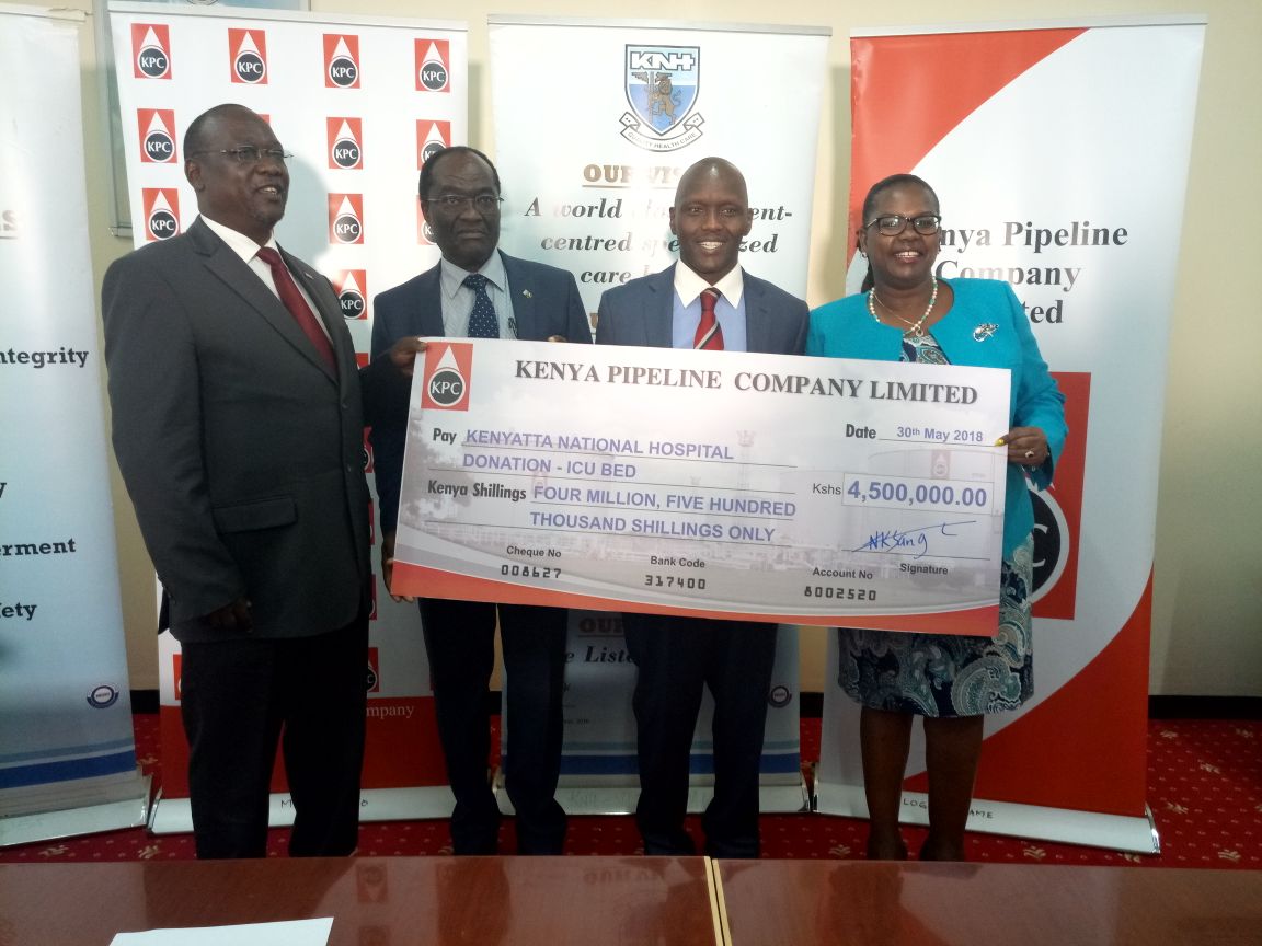 Today KPC donated an ICU bed worth Kshs 4.5 million to KNH to support healthcare services to Kenyans. We were represented by our Board Member, Felecity Biriri (2nd Left) &amp; MD, Joe Sang who handed over the bed to KNH Board Chair David Kimayo (left) &amp; KNH Ag MD Thomas Mutei (R).