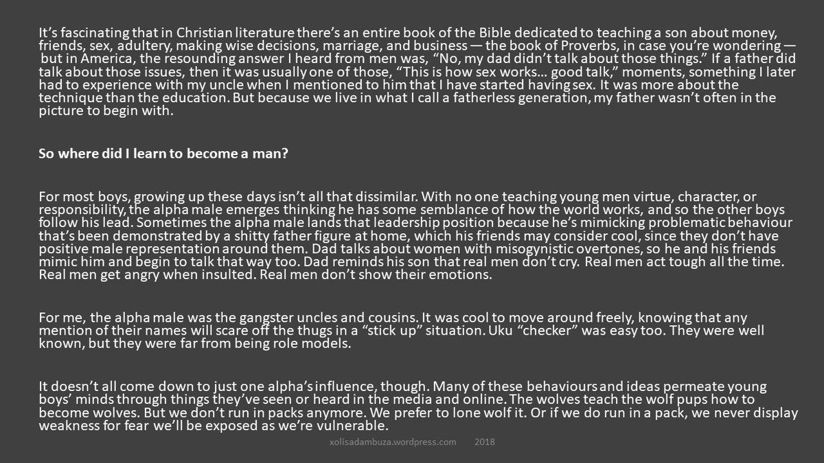 Xolisa_Dambuza's tweet image. Raising Sons in a Fatherless Generation 

#ABlog