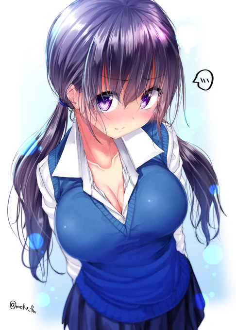 おさげで恥ずかしがる女の子らくがきです 