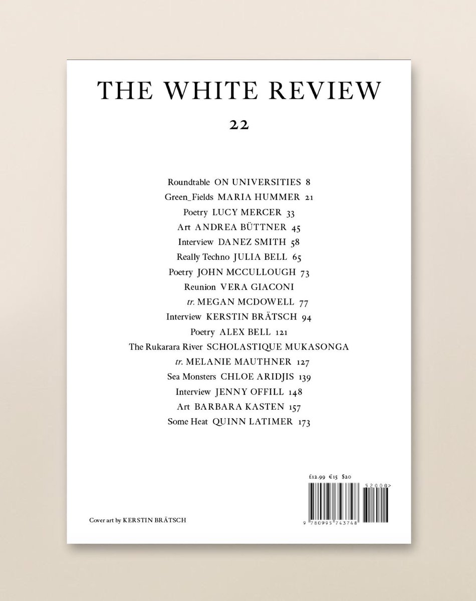 TheWhiteReview's tweet photo. We are super excited to reveal the contents of The White Review No. 22, and to unveil the cover art by Kerstin Brätsch. Now available to pre-order exclusively through our website. TWR22 will launch with a summer party on June 28th – save the date! https://t.co/rY1CVwNBaq https://t.co/Z91tkYY9vE