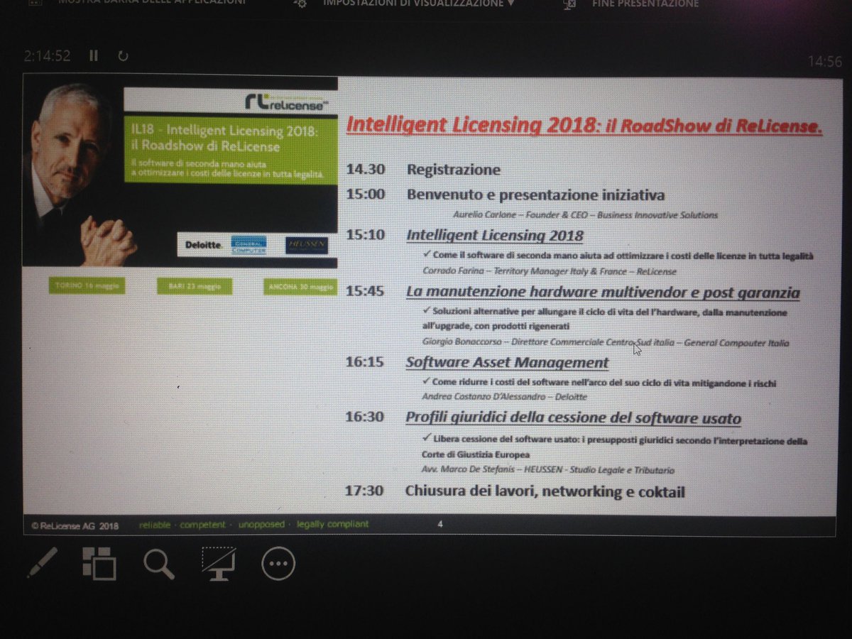 ReLicenseItalia's tweet photo. #IL18 !!!
#IntelligentLicensing2018, il RoadShow di #ReLicense oggi siamo ad #Ancona. 
#softwareusato #softwaredisecondamano Pronti via!!! https://t.co/lZlD7fO2qS