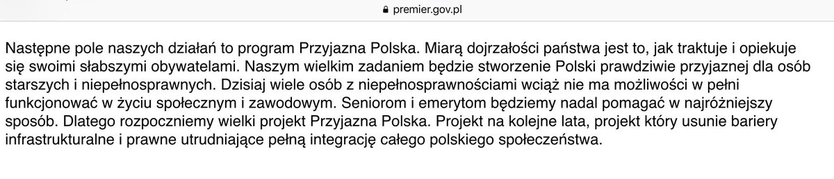 GrzegorzCalek's tweet photo. „Naszym wielkim zadaniem będzie stworzenie Polski prawdziwie przyjaznej dla osób starszych i niepełnosprawnych. Dzisiaj wiele osób z niepełnosprawnościami wciąż nie ma możliwości w pełni funkcjonować w życiu społecznym i zawodowym.”
Z expose M. Morawieckiego... 
#niepełnosprawni https://t.co/ANQCv1BZGd