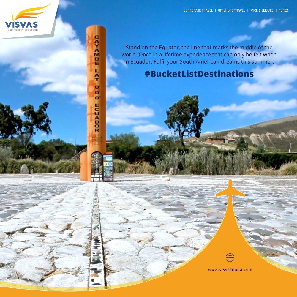 VisvasVoyages's tweet photo. Stand on the Equator, the line that marks the middle of the world. Once in a lifetime experience that can only be felt when in Ecuador. Fulfil your South American dreams this summer. 
#BucketListDestinations

Visit: https://t.co/FdiK5Of9Bx https://t.co/T6ZAzUo4BU