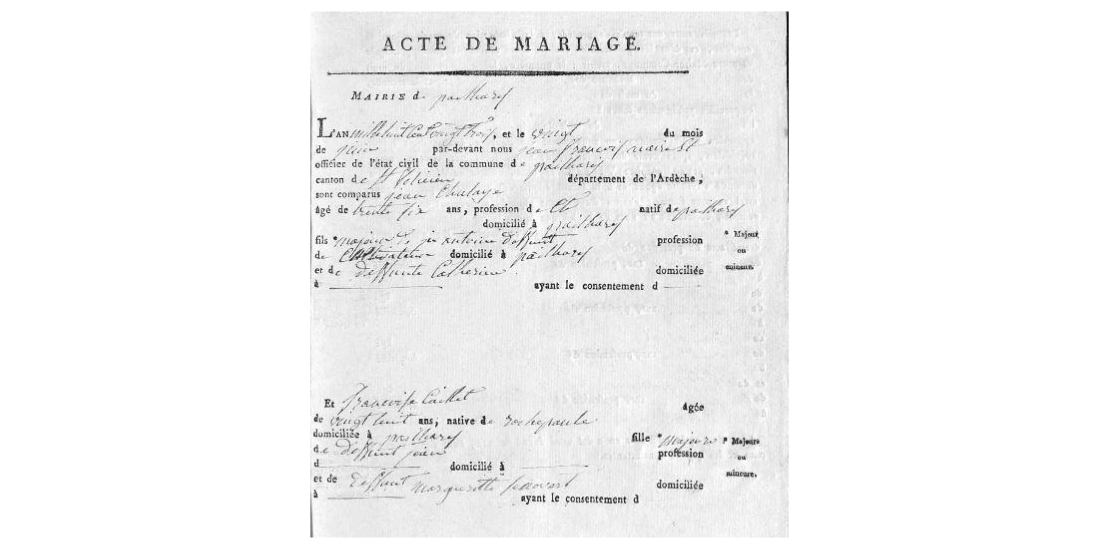 LDGenealogie's tweet photo. #1J1Ancêtre #CeJourLà Un 30/05/1781 est né à Pailharès (07) #CHALAYE Jean Antoine François Régis fils de Jean-Antoine et de #COTET Marie Catherine.
Jean Antoine se marie le 20/06/1823 avec #CAILLET Françoise, ils ont 5 enfants dont mon aïeule Marie Reine qui épouse #MARON Antoine https://t.co/DHCVTQNUJR