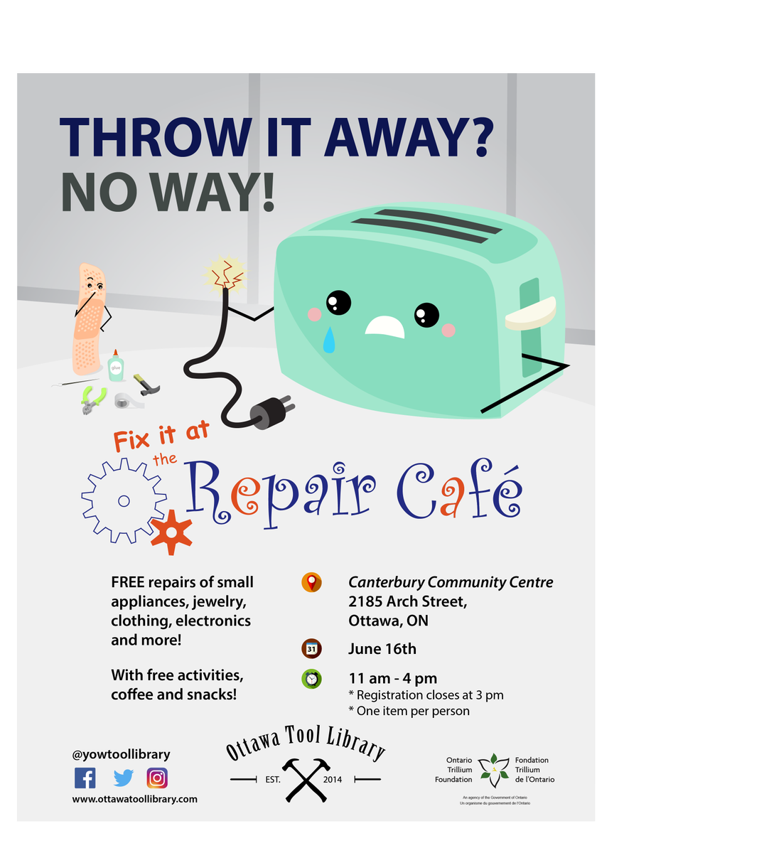 yowtoollibrary's tweet image. Do you love to tinker? #repaircafé on June 16th at @ccaaltavista needs fixers for small appliances, bikes, computers, and more! No need to be a pro, just someone who loves to work through a challenge and share their skills with others. #OttCity #DIY ow.ly/mjuV30kfBni