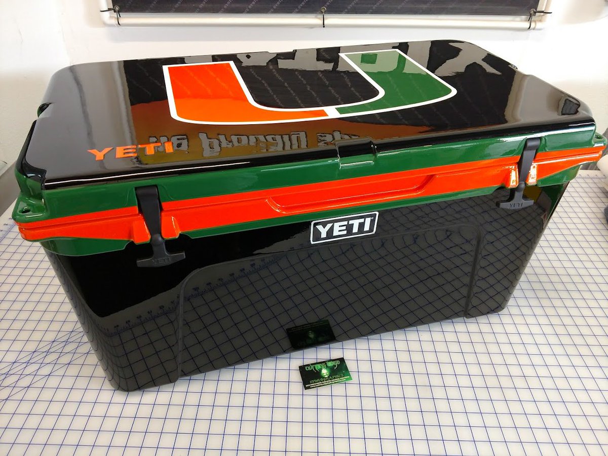 Miami Hurricanes YETI cooler we just finished for a customer. Came out absolutely killer.
 #CuttingEdgeHydrographics, #MiamiHurricanes, #YETI