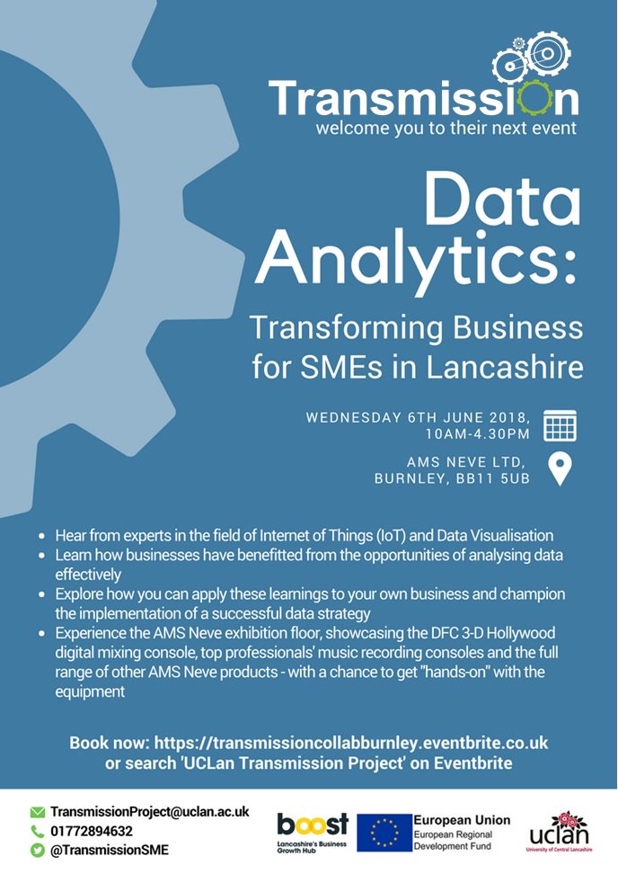 TransmissionSME's tweet photo. Time is running out to register for our FREE #DataAnalytics event hosted at @AMSNeveLtd. Learn how you can harness the power of #data to improve decision-making and add value to your business!! ⚙️#SMEs #Lancashire @UCLanBusiness @UCLanWhatsOn BOOK HERE👉https://t.co/Zv3B3TcrcB https://t.co/1Nh2fUGEQA