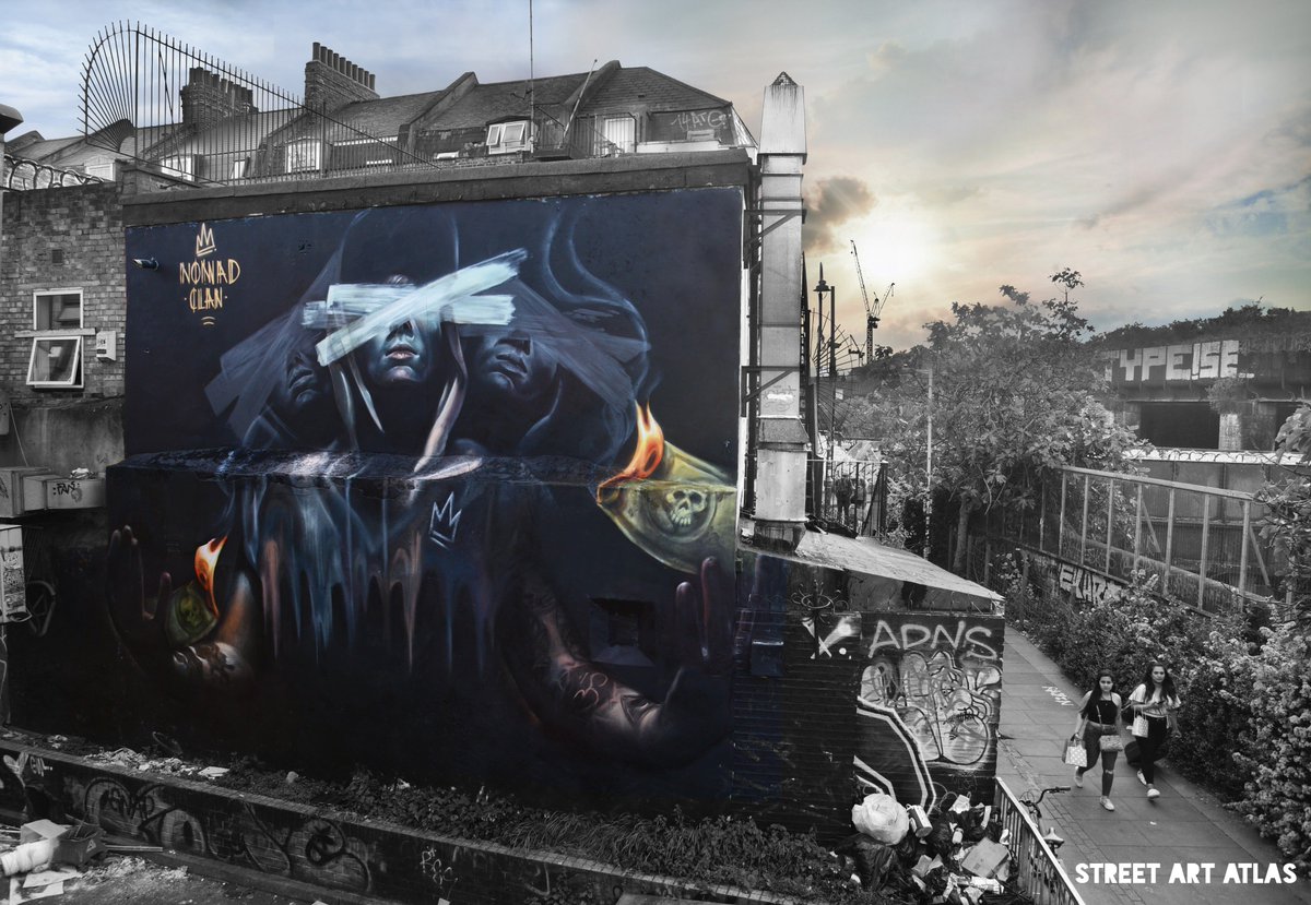 StreetArtAtlas's tweet photo. 'We Disappear' fantastic new mural from @Nomad_clan inspired by recent issues around the predatory approach of corporations who non consensually use artists work for advertising. @MOS_UK  #NomadClan #mosuk18 #mosuk #StreetArt https://t.co/8UP46REip2