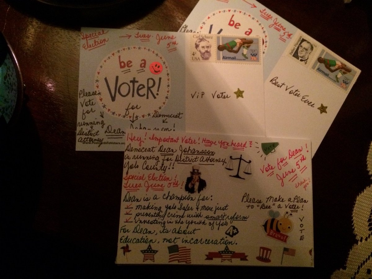 ASauer8's tweet photo. #PostcardstoVoters that went out earlier for #Dean4DA #DeanJohansson running for District Attorney in #YoloCounty #CA June 5th! https://t.co/JKk503oPeO
