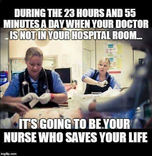 CMThings's tweet photo. "During the 23 hours and 55 minutes a day when your Doctor is not in your hospital room...It's going to be your Nurse who saves your life"
.
.
.
#nursesdoitbetter #nurseintraining #nurseprobs #rn #nursingschool #nursehumor #nightshift #nurseperks https://t.co/YTec8Nfwh0